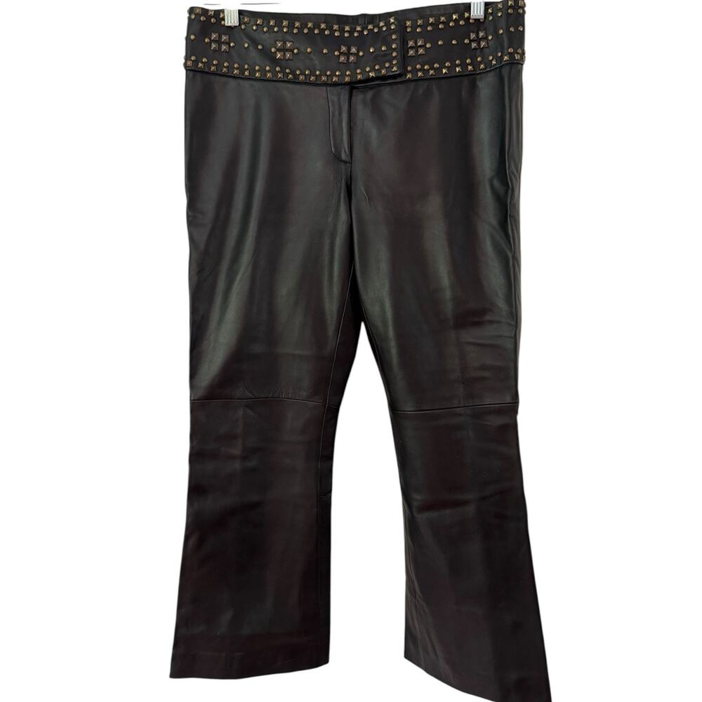 Cache Vintage 100% Lamb Leather Studded Low Rise Flare Leg Pants Size 10